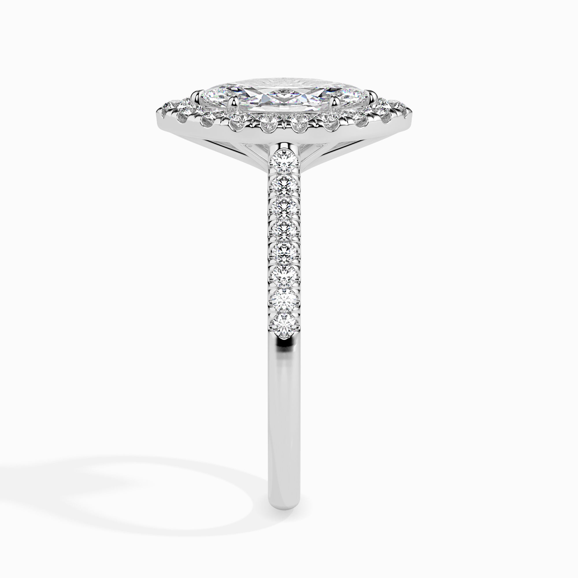 30-Pointer Marquise Cut Solitaire Halo Diamond Shank Platinum Ring JL PT 19039   Jewelove.US