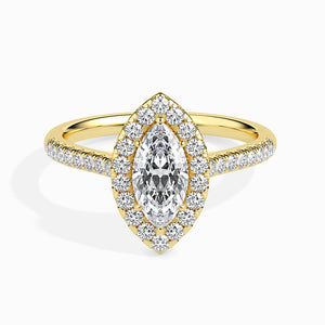 30-Pointer Marquise Cut Solitaire Halo Diamond Shank 18K Yellow Gold Ring JL AU 19039Y