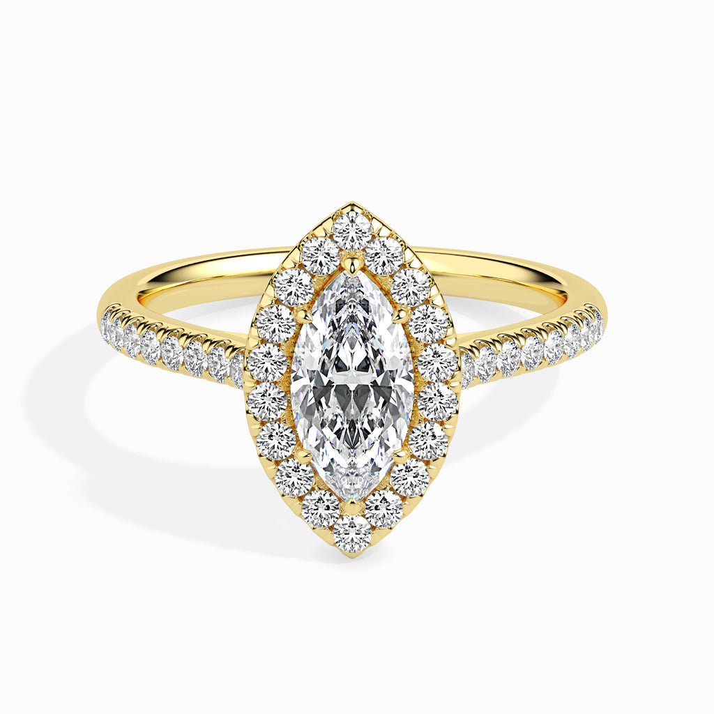 50-Pointer Marquise Cut Solitaire Halo Diamond Shank 18K Yellow Gold Ring JL AU 19039Y-A   Jewelove.US