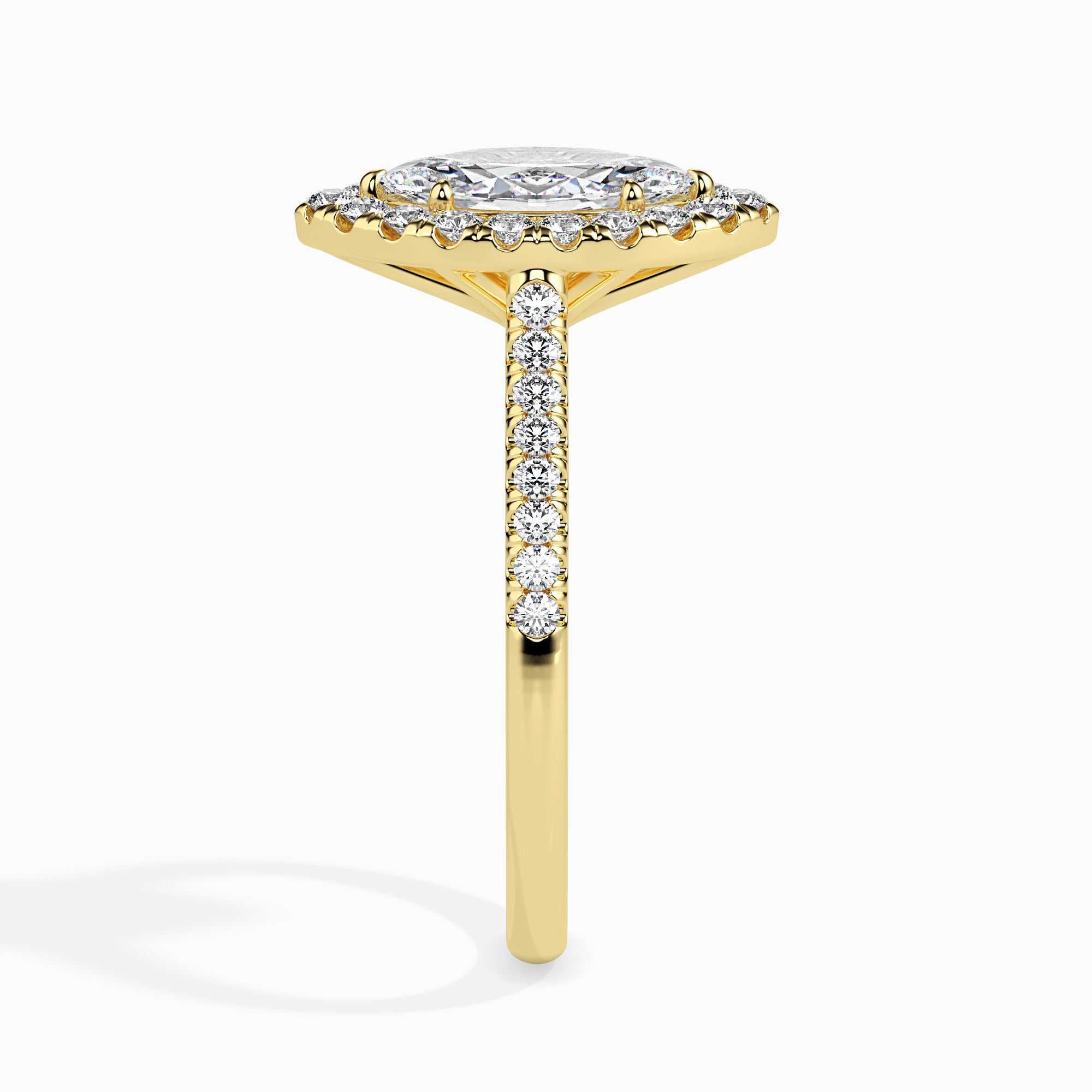 50-Pointer Marquise Cut Solitaire Halo Diamond Shank 18K Yellow Gold Ring JL AU 19039Y-A   Jewelove.US