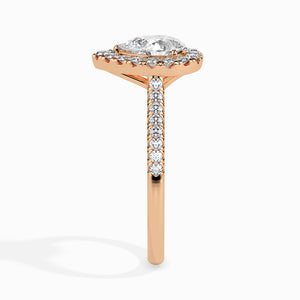 30-Pointer Pear Cut Solitaire Halo Diamond Shank 18K Rose Gold Ring JL AU 19040R   Jewelove.US