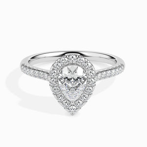 30-Pointer Pear Cut Solitaire Halo Diamond Shank Platinum Ring JL PT 19040   Jewelove.US