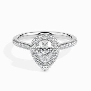 30-Pointer Pear Cut Solitaire Halo Diamond Shank Platinum Ring JL PT 19040