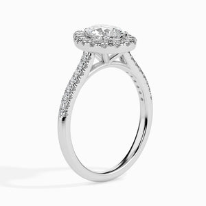 50-Pointer Pear Cut Solitaire Halo Diamond Shank Platinum Ring JL PT 19040-A   Jewelove.US