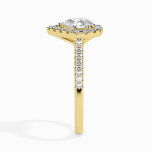 30-Pointer Pear Cut Solitaire Halo Diamond Shank 18K Yellow Gold Ring JL AU 19040Y   Jewelove.US