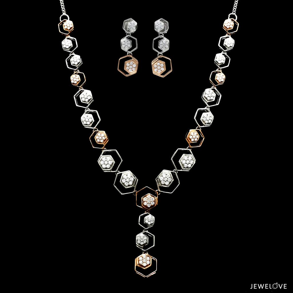 Evara Platinum Rose Gold Diamond Necklace Set for Women JL PT NE 343  Necklace-Set-VVS-GH Jewelove.US