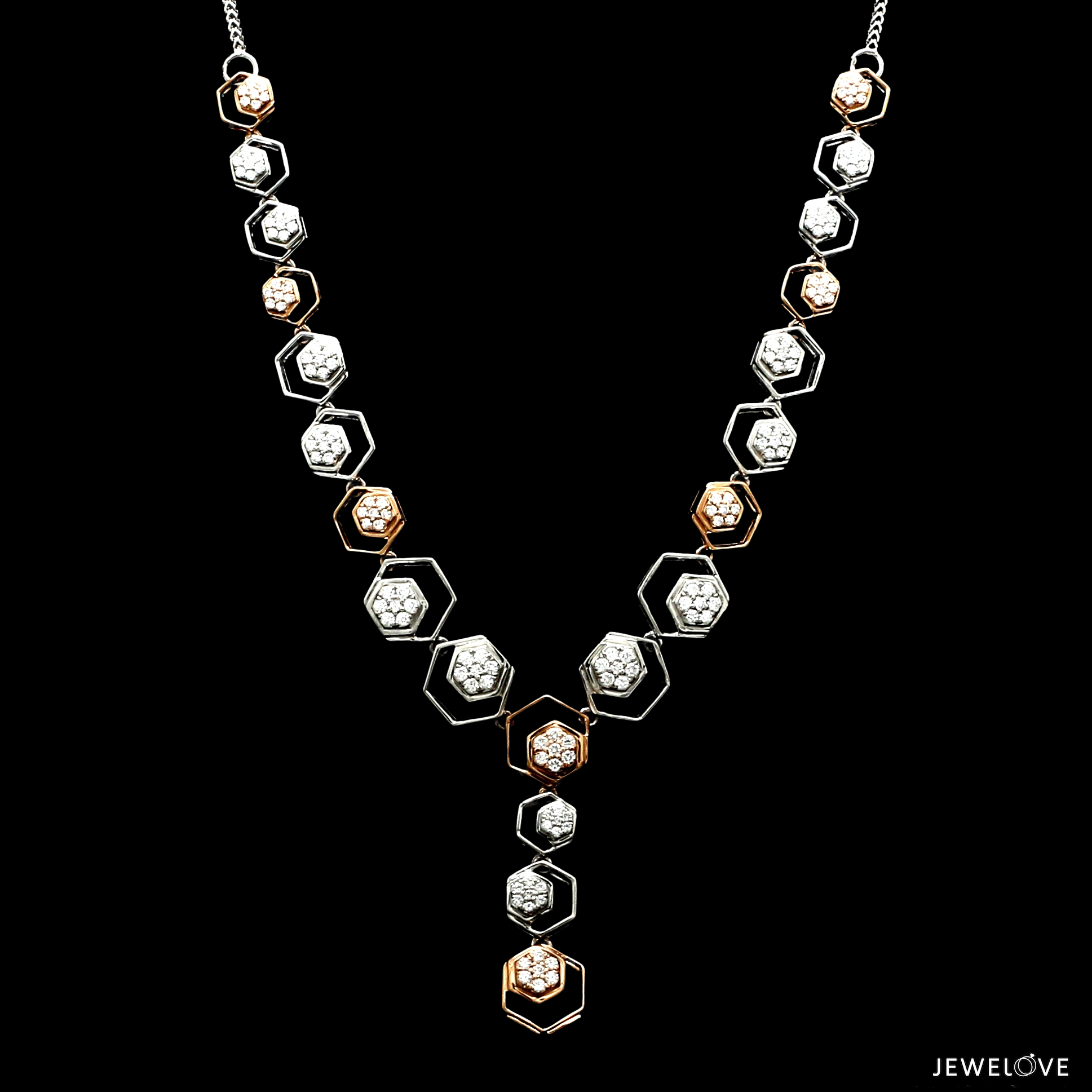 Evara Platinum Rose Gold Diamond Necklace Set for Women JL PT NE 343  Necklace-only-VVS-GH Jewelove.US