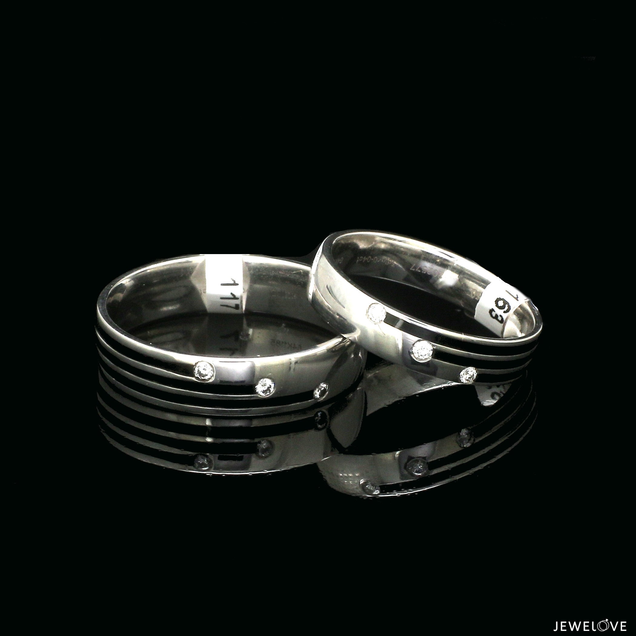 Platinum Love Bands Diamond Couple Rings with Black Enamel JL PT 1421
