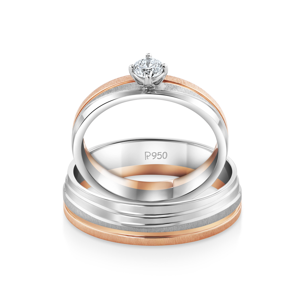 Platinum Rose Gold Plain Men's & Diamonds Women's Couple Rings JL PT 1256  Both-SI-IJ Jewelove.US