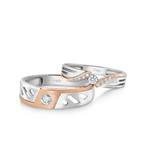 Designer Platinum Rose Gold Diamonds Couple Rings JL PT 1264