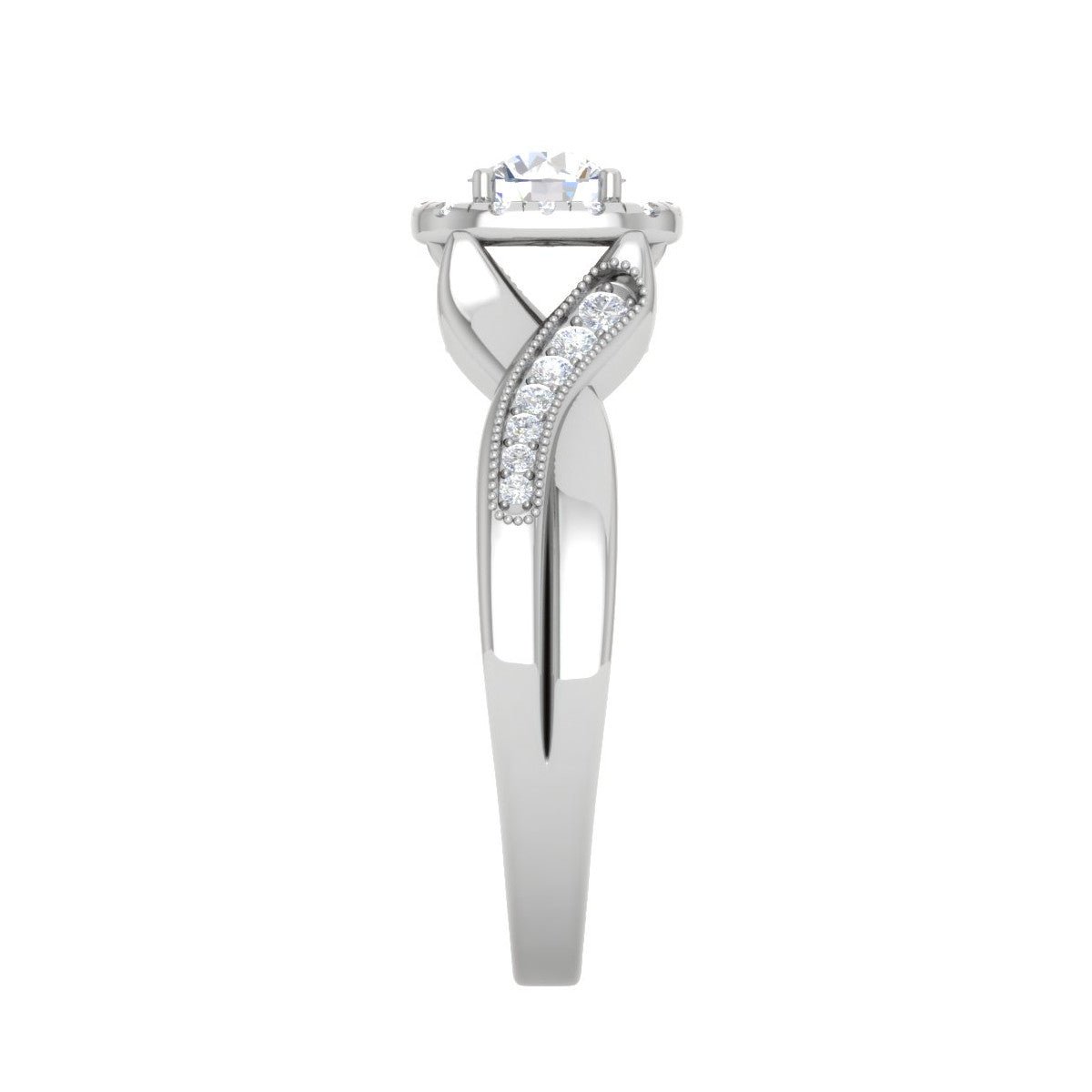 70-Pointer Solitaire Halo Diamond Single Twisted Shank Platinum Ring for Women JL PT RV RD 123-B