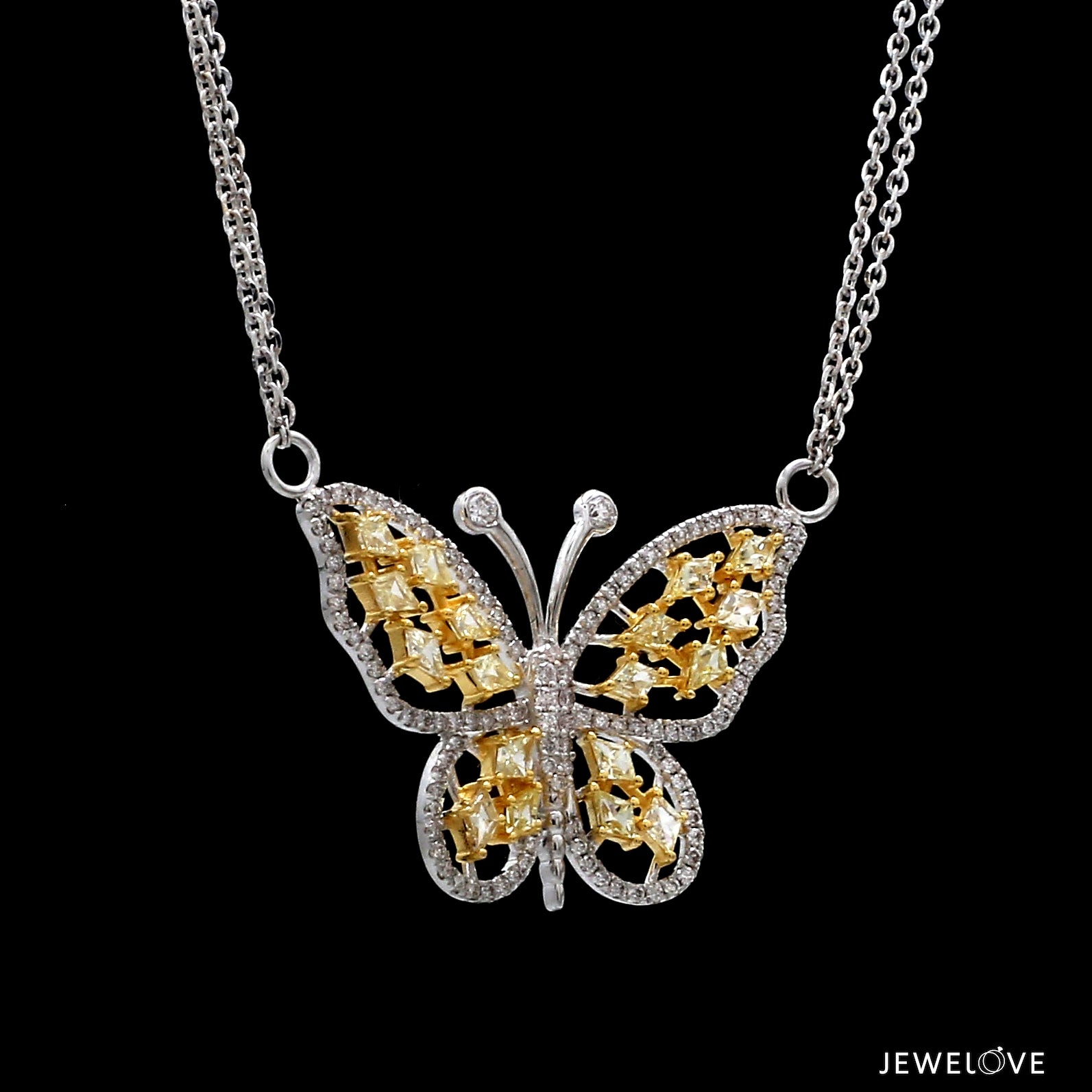 Natural Fancy Color Yellow Diamond Butterfly Pendant Chain Set for Women JL AU PE YD 101