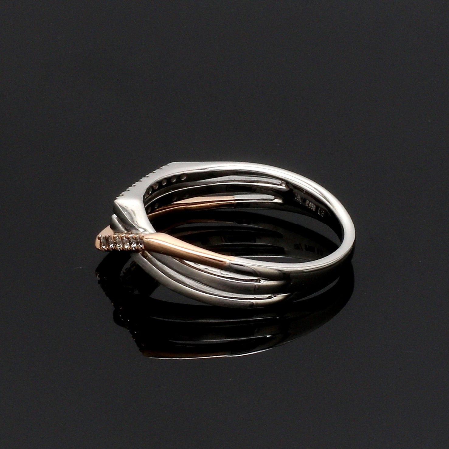 Parallel Paths Platinum Couple Rings with Rose Gold & Diamonds JL PT 966