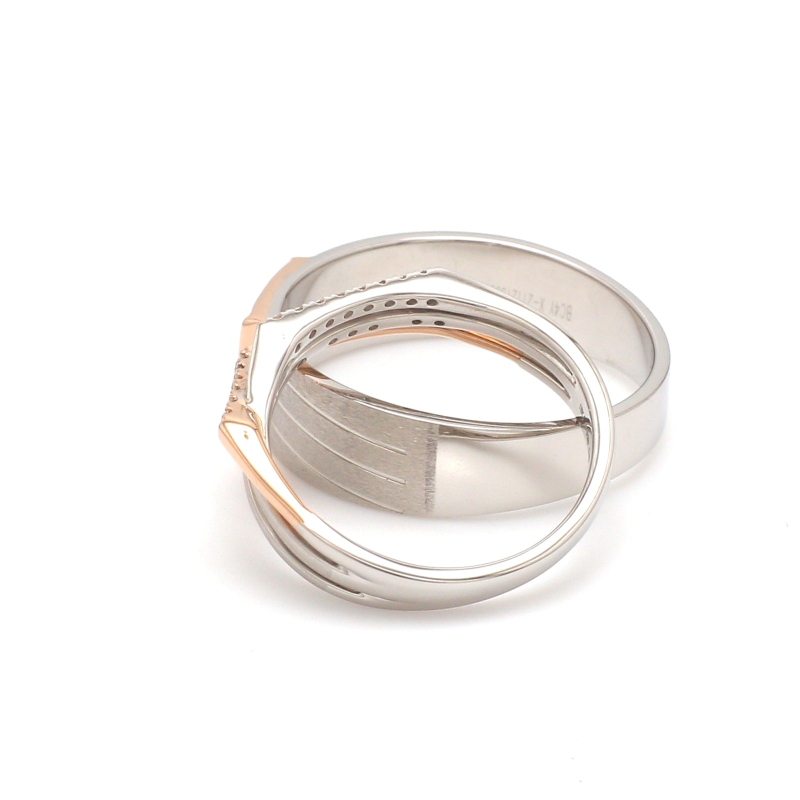 Parallel Paths Platinum Couple Rings with Rose Gold & Diamonds JL PT 966