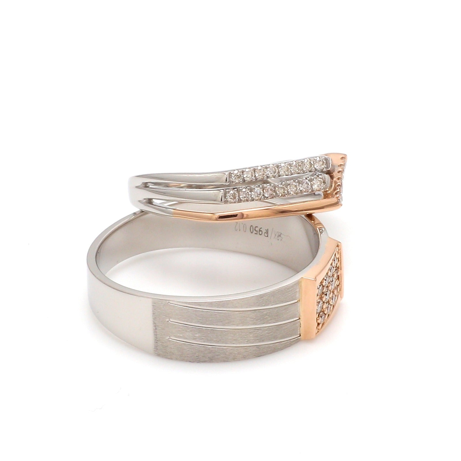 Parallel Paths Platinum Couple Rings with Rose Gold & Diamonds JL PT 966