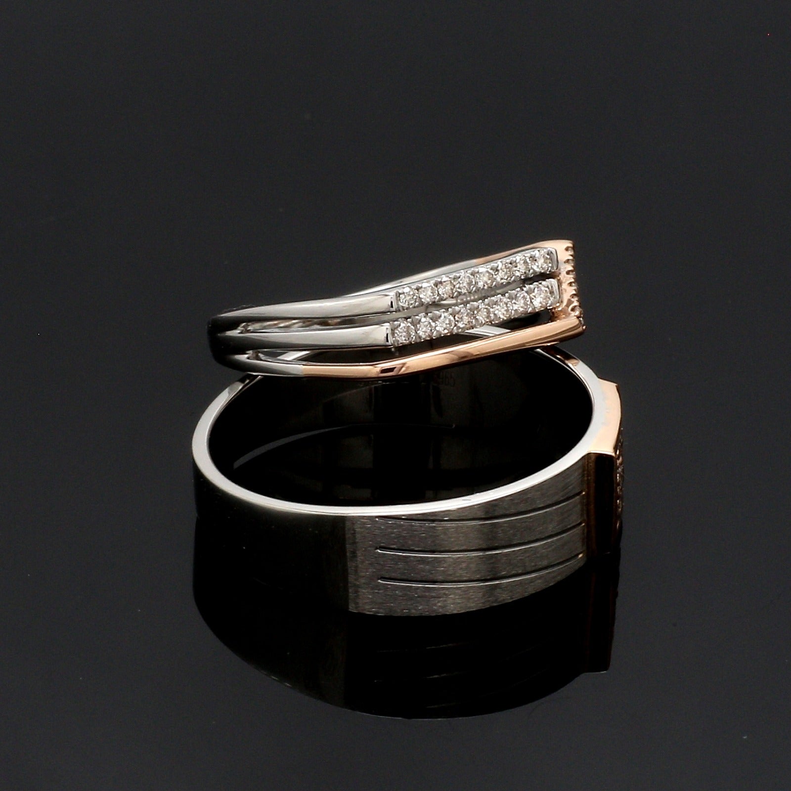Parallel Paths Platinum Couple Rings with Rose Gold & Diamonds JL PT 966
