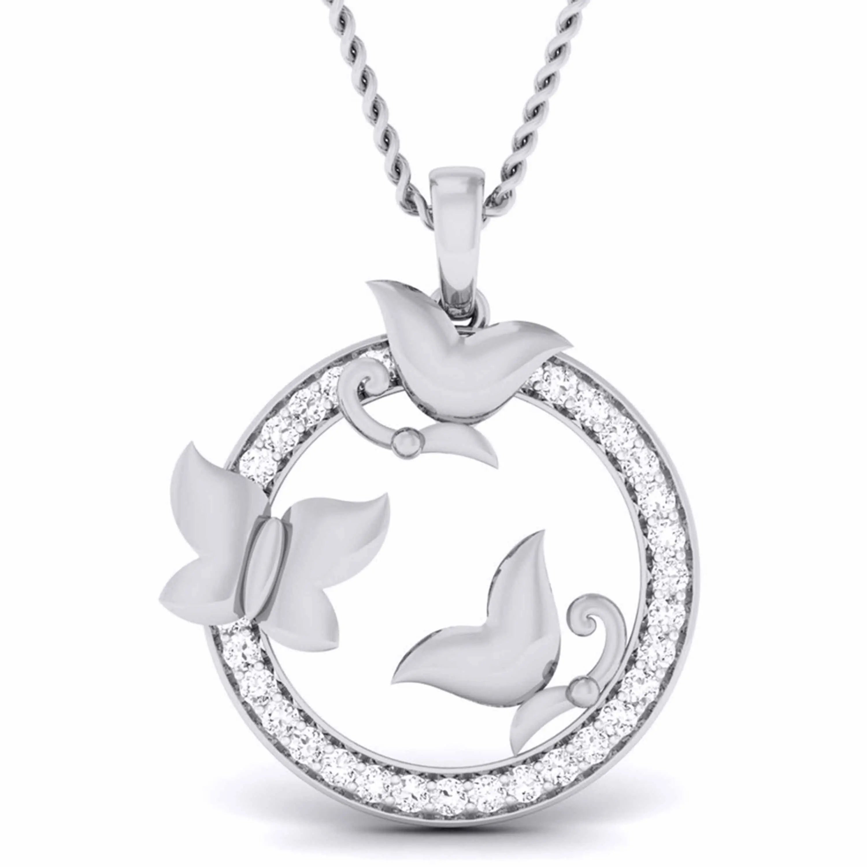 3 Butterfly Circle Platinum with Diamond Pendant Set JL PT P 6225   Jewelove.US