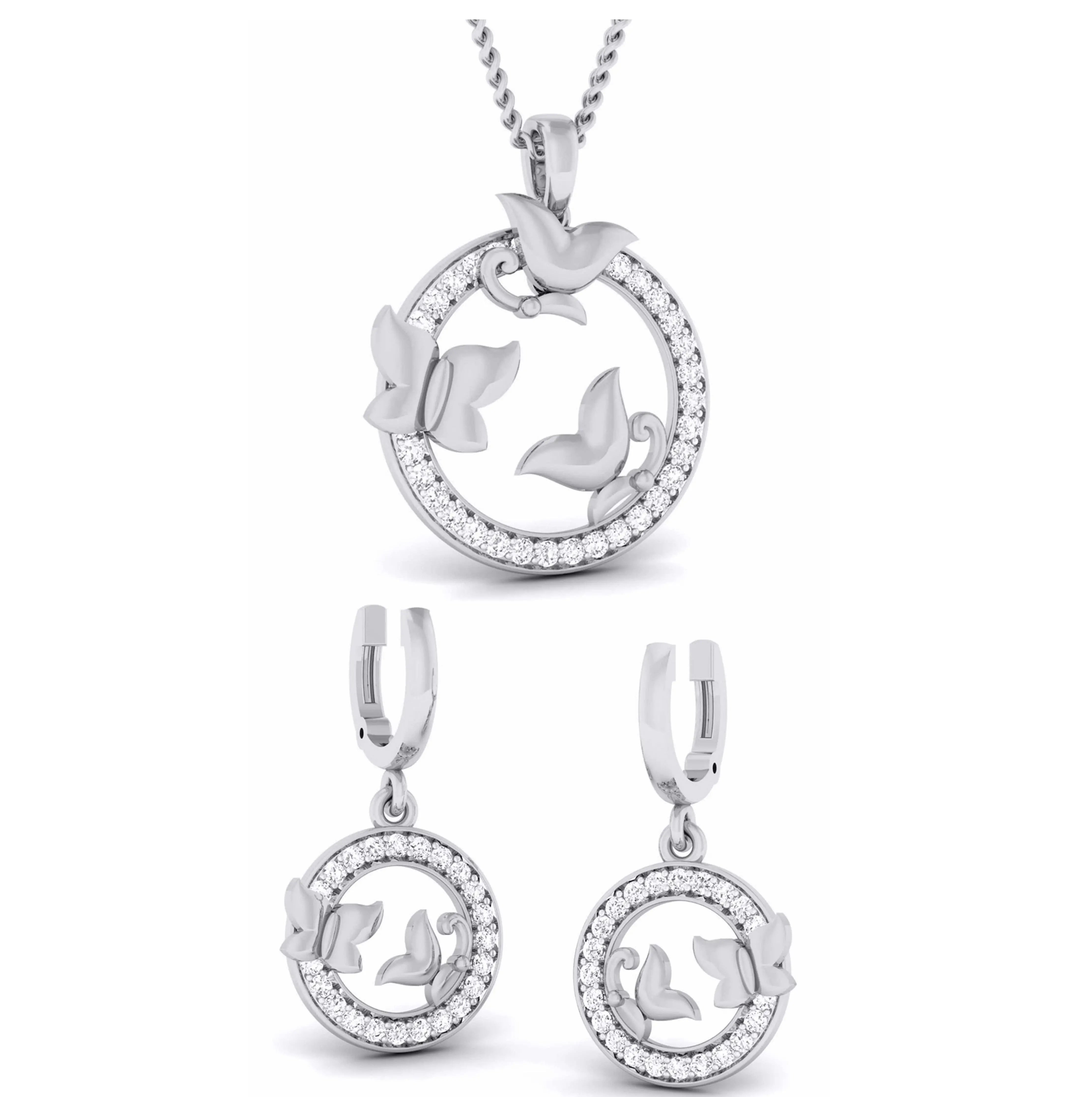 3 Butterfly Circle Platinum with Diamond Pendant Set JL PT P 6225  Pendant-Set Jewelove.US