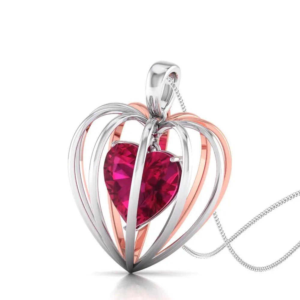 3D Pendant Locked Heart Platinum & Rose Gold with Ruby JL PT P 8072   Jewelove.US