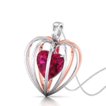 Load image into Gallery viewer, 3D Pendant Locked Heart Platinum &amp; Rose Gold with Ruby JL PT P 8072   Jewelove.US
