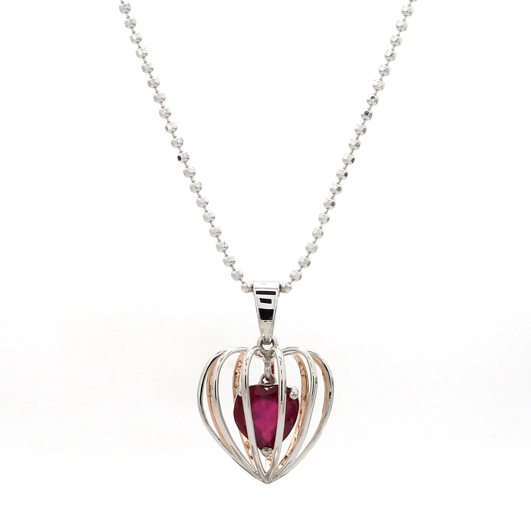 3D Pendant Locked Heart Platinum & Rose Gold with Ruby JL PT P 8072   Jewelove.US