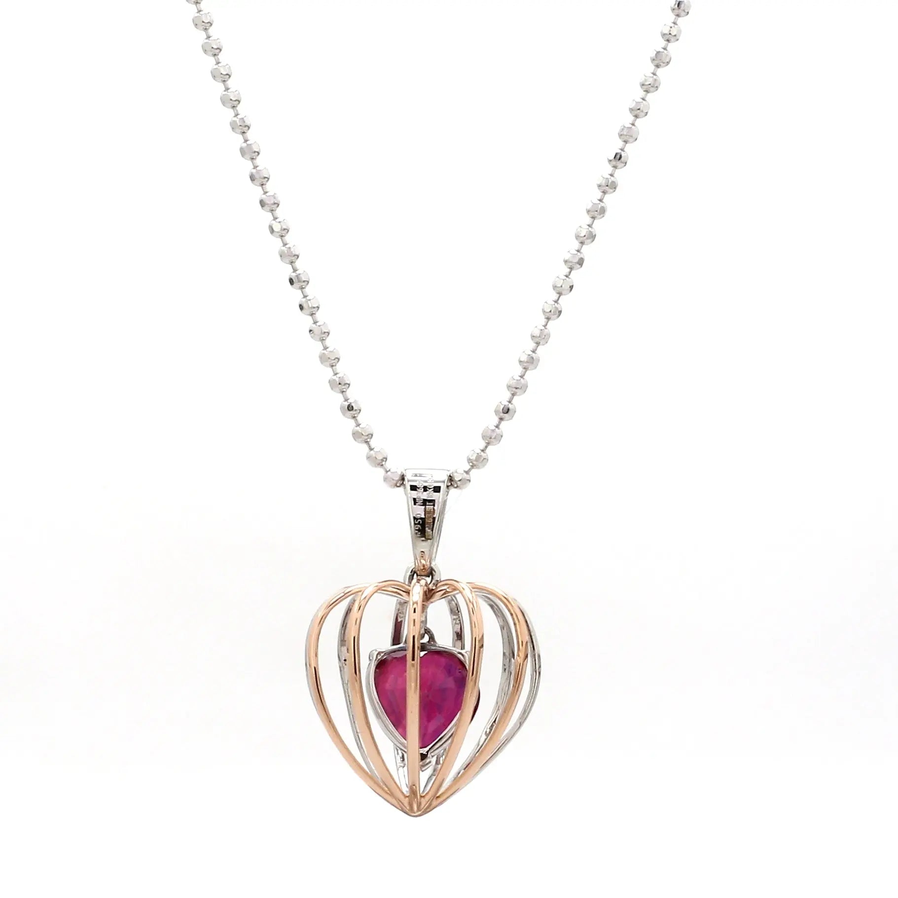 3D Pendant Locked Heart Platinum & Rose Gold with Ruby JL PT P 8072   Jewelove.US