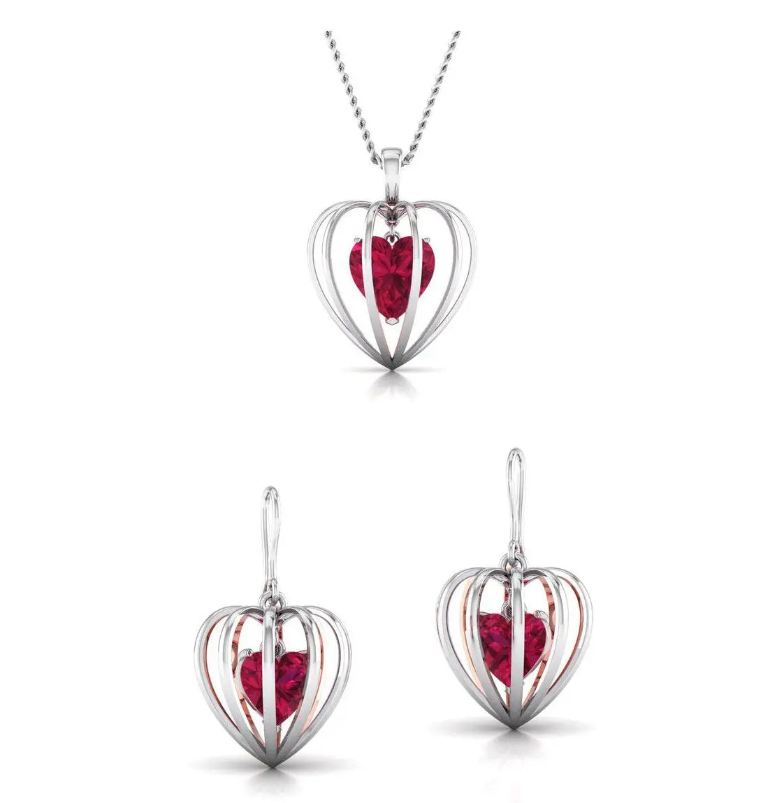 3D Pendant Set Platinum of Rose Heart Pendant Set with Diamonds JL PT P 8072  Rose-Gold Jewelove.US