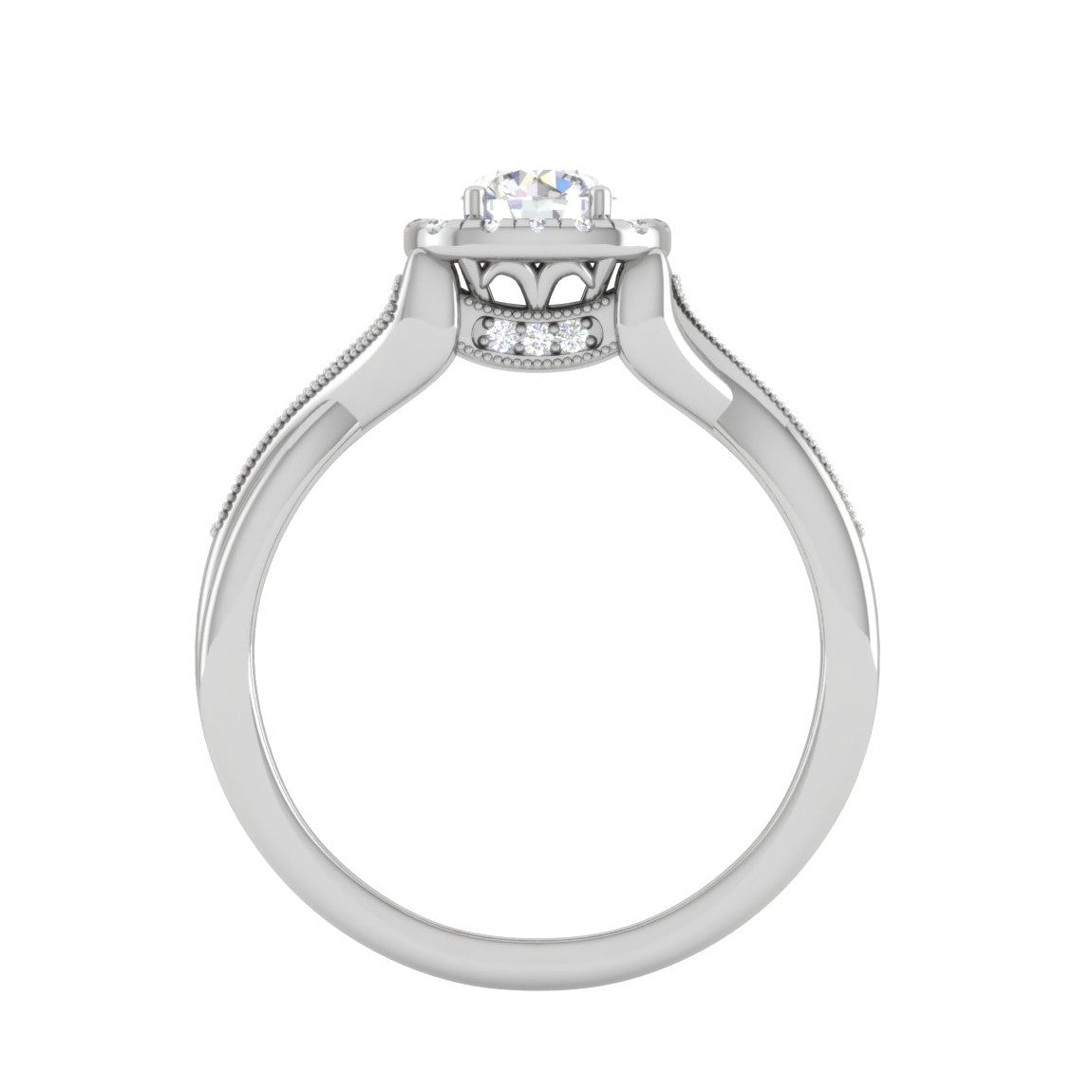1-Carat Lab Grown Solitaire Halo Diamond Single Twisted Shank Platinum Ring for Women JL PT RV RD LG G 123-B