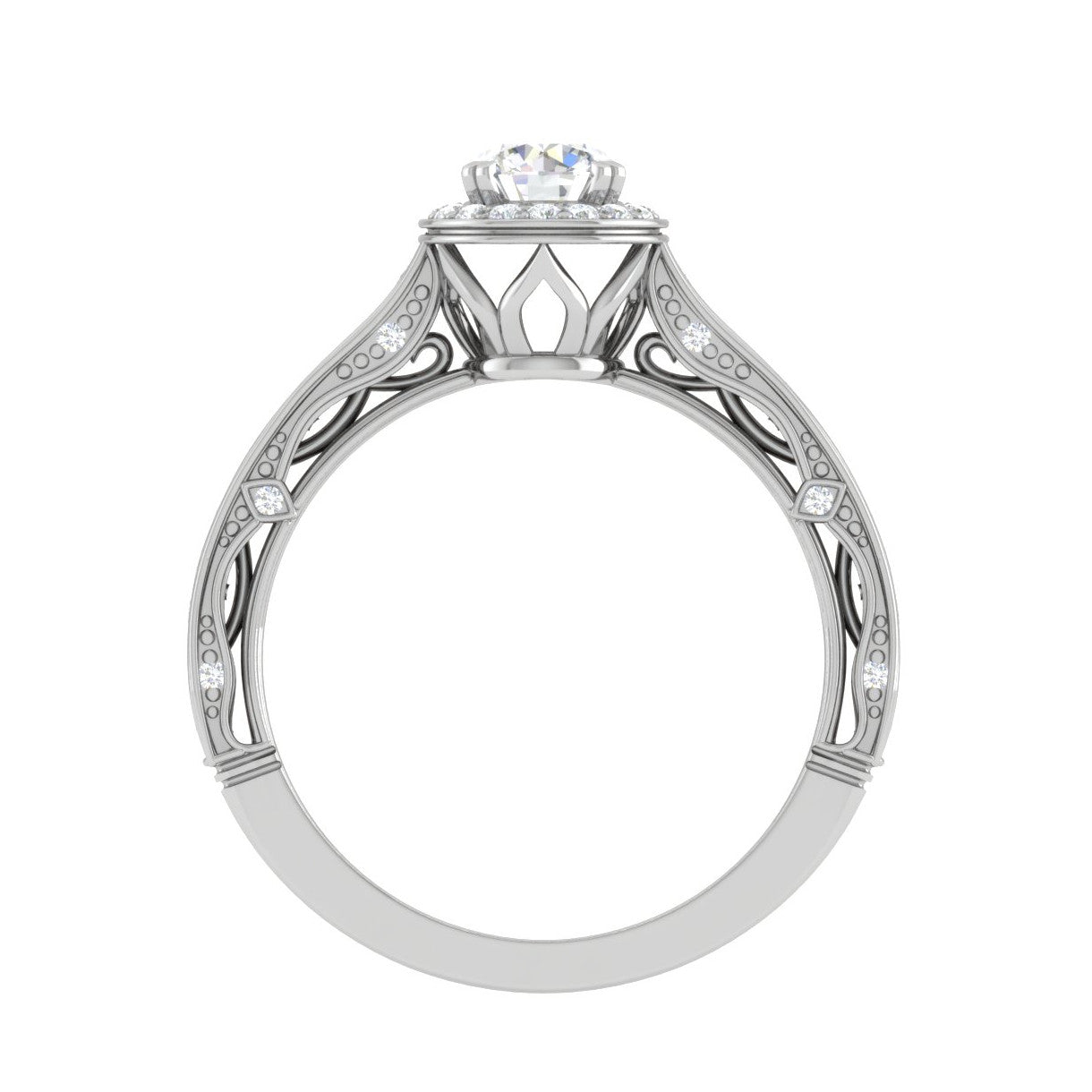 1.50-Carat Lab Grown Solitaire Halo Diamond Shank Platinum Ring for Women JL PT RV RD LG G 137-C