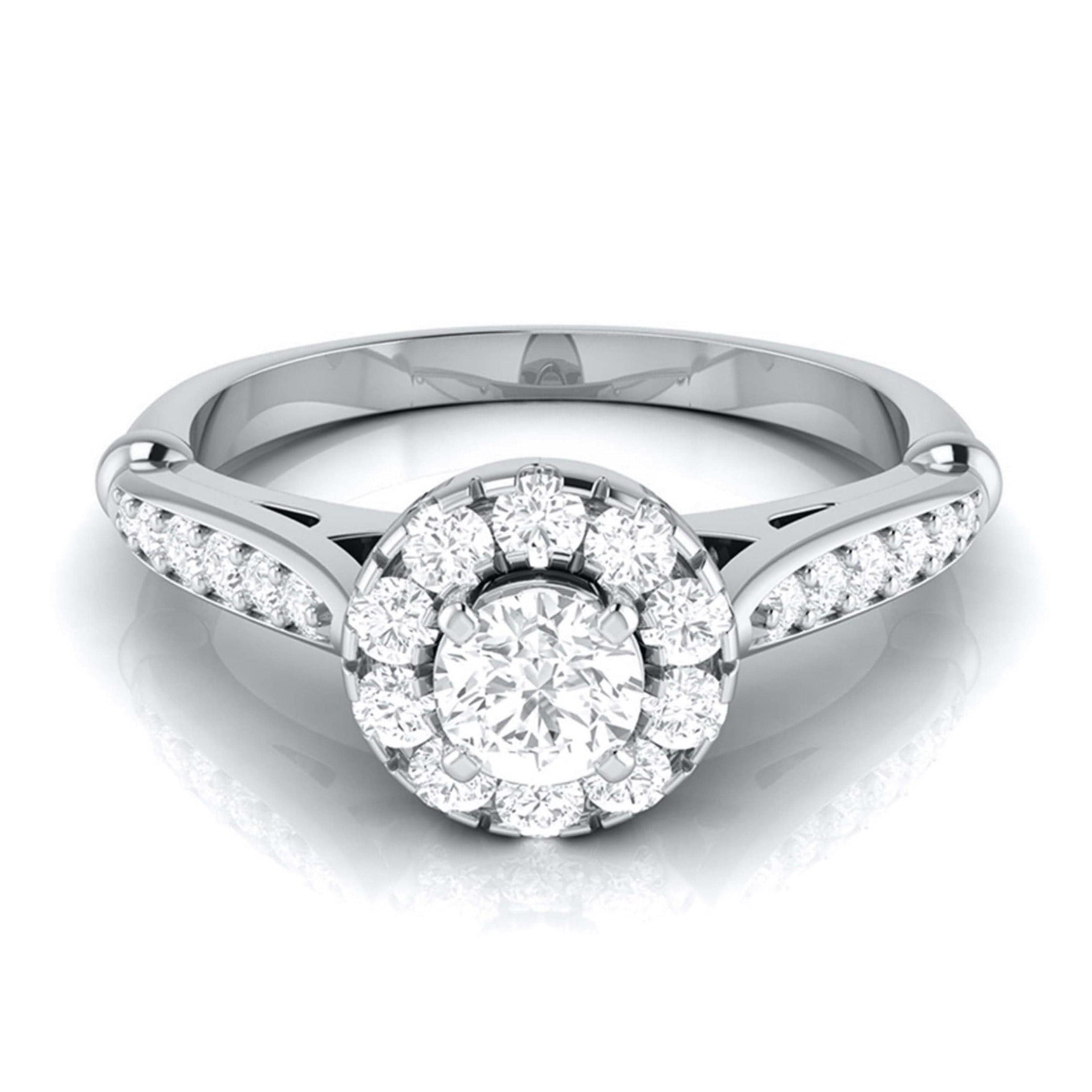 70-Pointer Solitaire Halo Diamond Shank Platinum Ring JL PT G 103-C