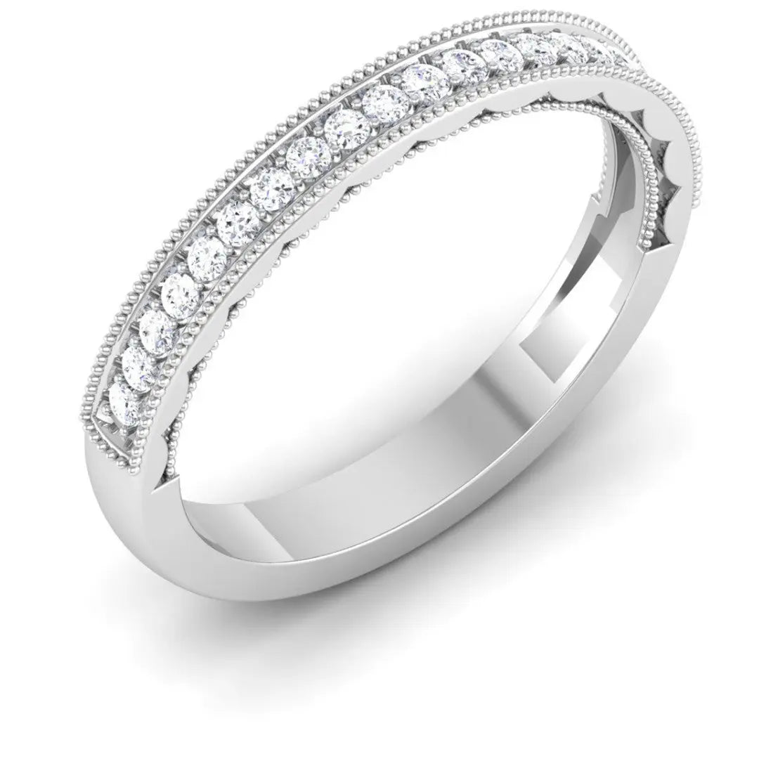 3mm Half Eternity Ring with Diamonds and Milgrain Finish in Platinum JL PT 435   Jewelove