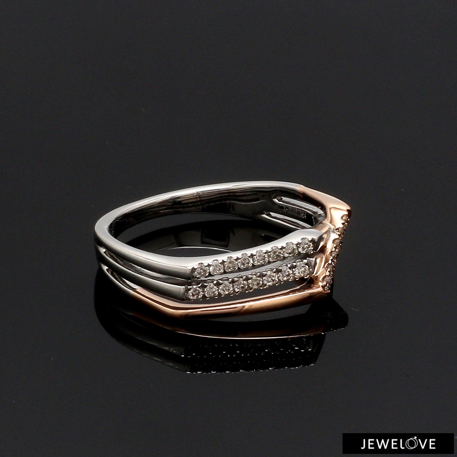Parallel Paths Platinum Couple Rings with Rose Gold & Diamonds JL PT 966