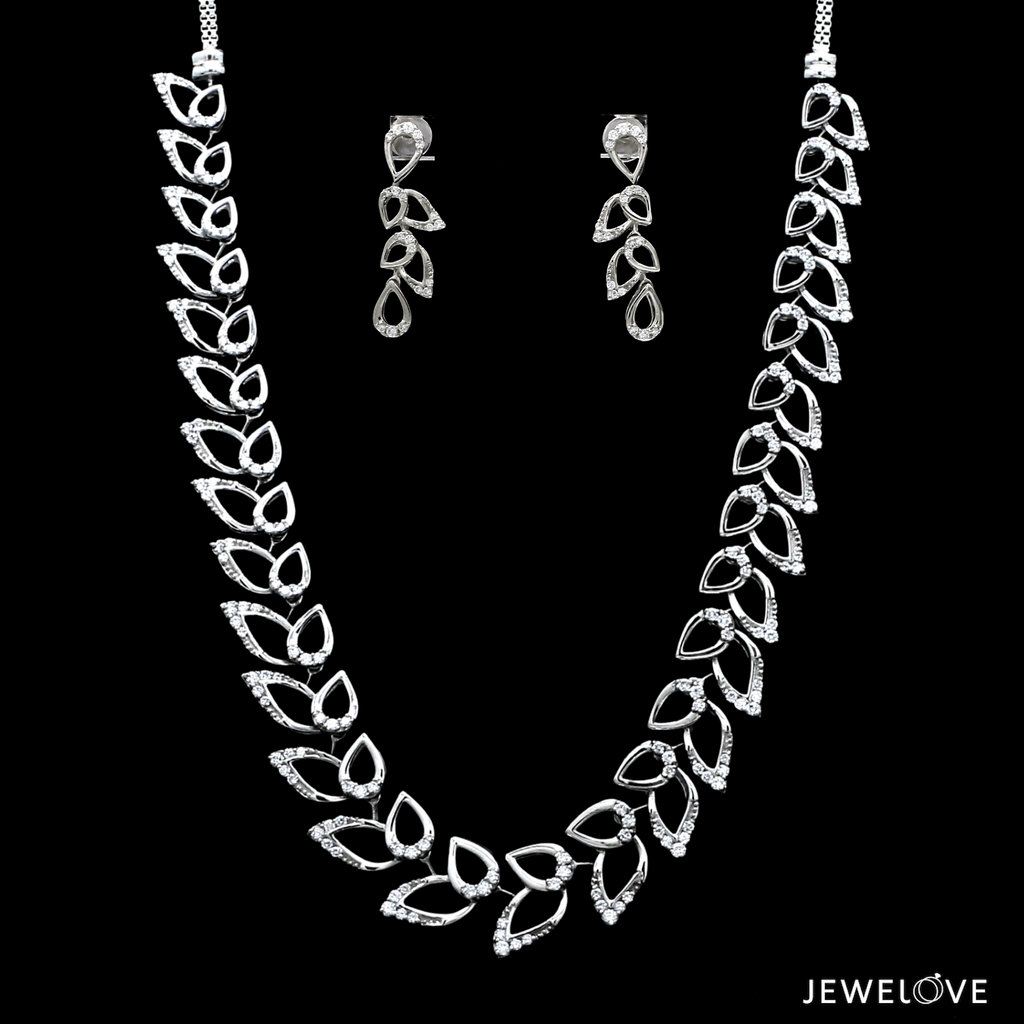Platinum Evara Diamond Necklace & Earrings Set JL PT NE 341  Necklace-Set-VVS-GH Jewelove.US