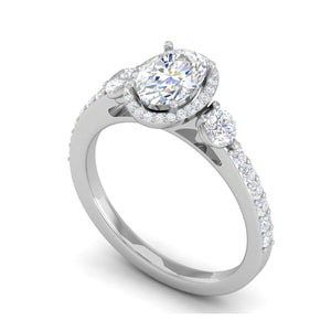 50-Pointer Oval Shape Solitaire Halo Diamond Accents Platinum Ring JL PT IM1702-A   Jewelove.US