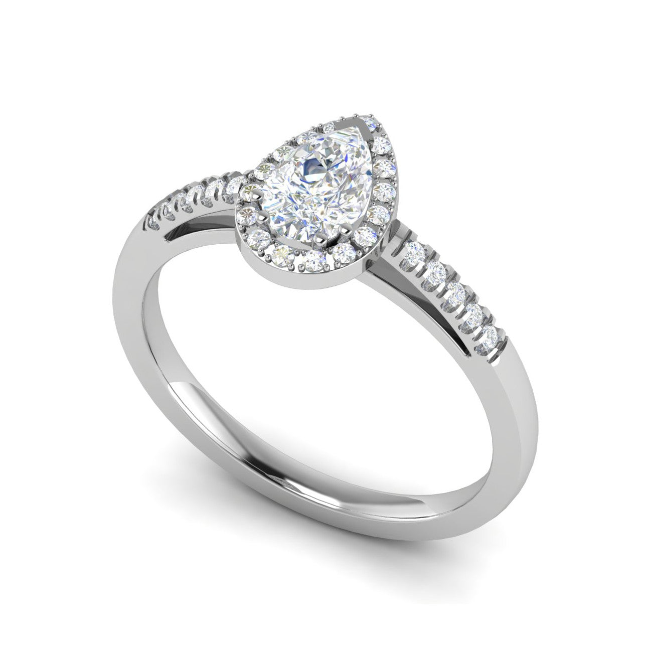 50-Pointer Pear Cut Solitaire Halo Diamond Shank Platinum Ring JL PT SF1749-A   Jewelove.US