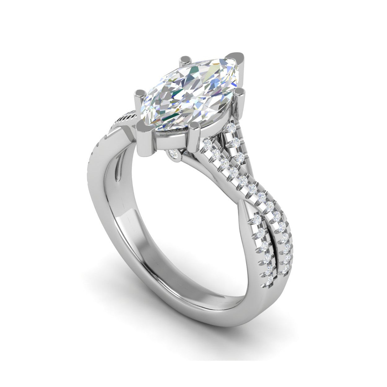 70-Pointer Marquise Solitaire Diamonds Twisted Shank Platinum Ring JL PT REPS1456-B   Jewelove.US