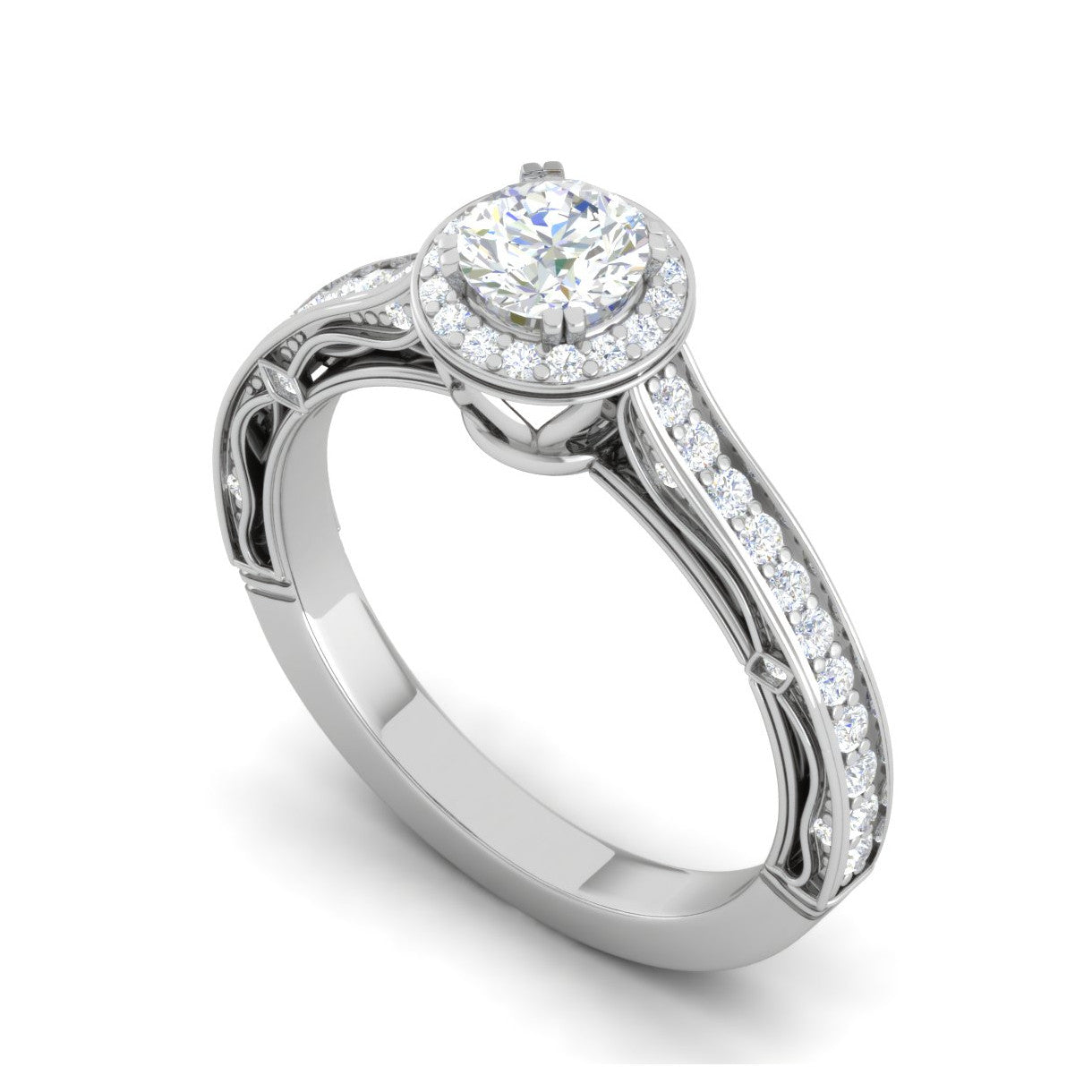 70-Pointer Solitaire Halo Diamond Shank Platinum Ring for Women JL PT RV RD 137-C
