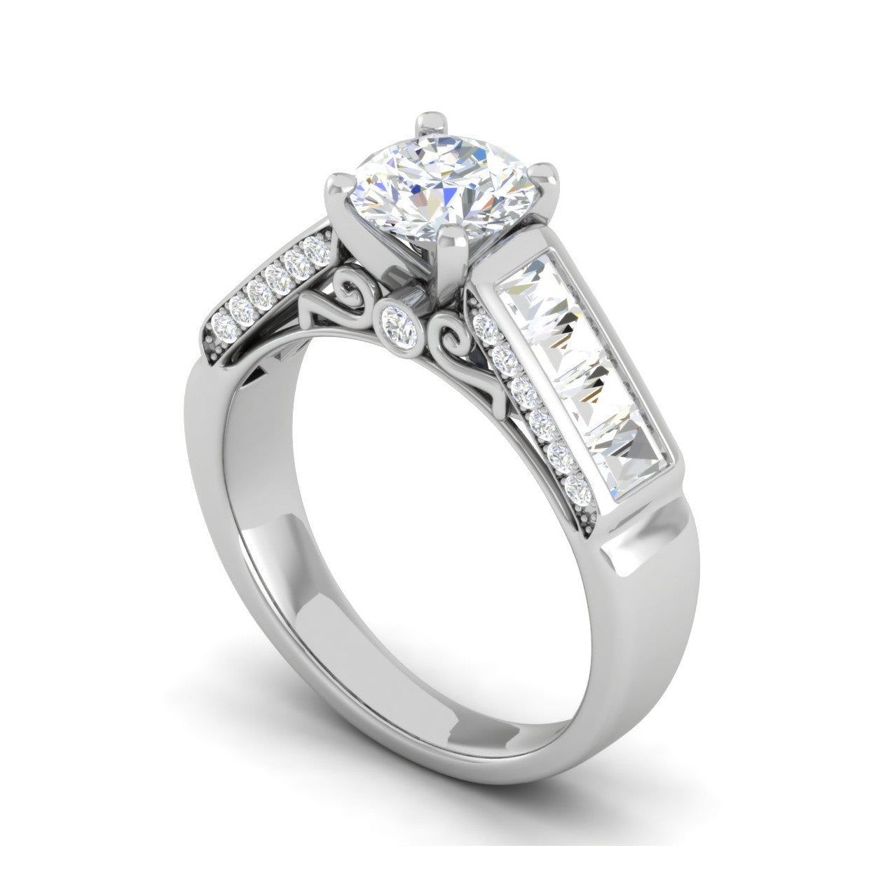 2-Carat Lab Grown Solitaire Diamond Baguette Shank Platinum Engagement Ring JL PT LG WB5529E-B