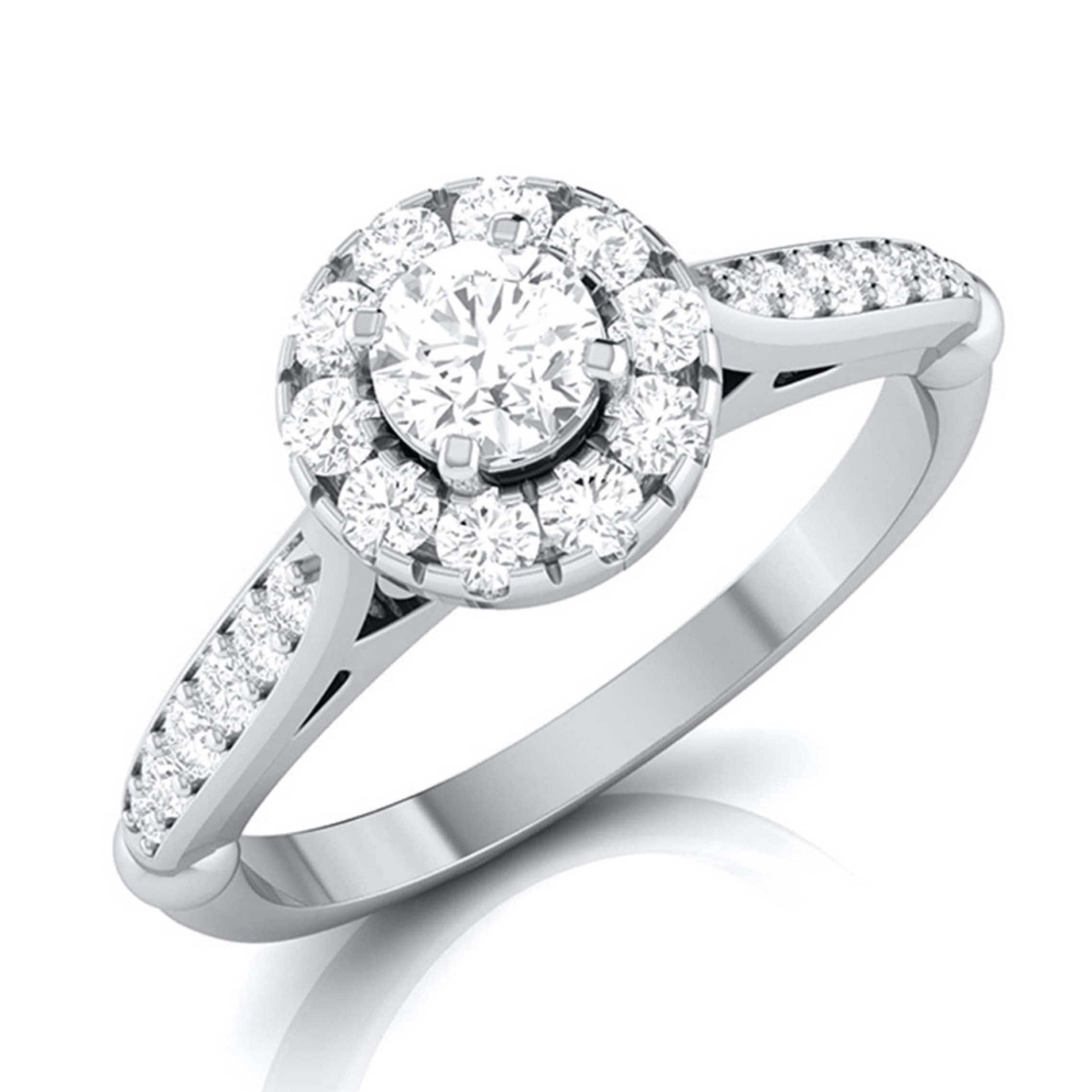 70-Pointer Solitaire Halo Diamond Shank Platinum Ring JL PT G 103-C