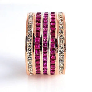 5 Row Ruby & Princess Cut Diamond Eternity Broad Ring for Women   Jewelove™