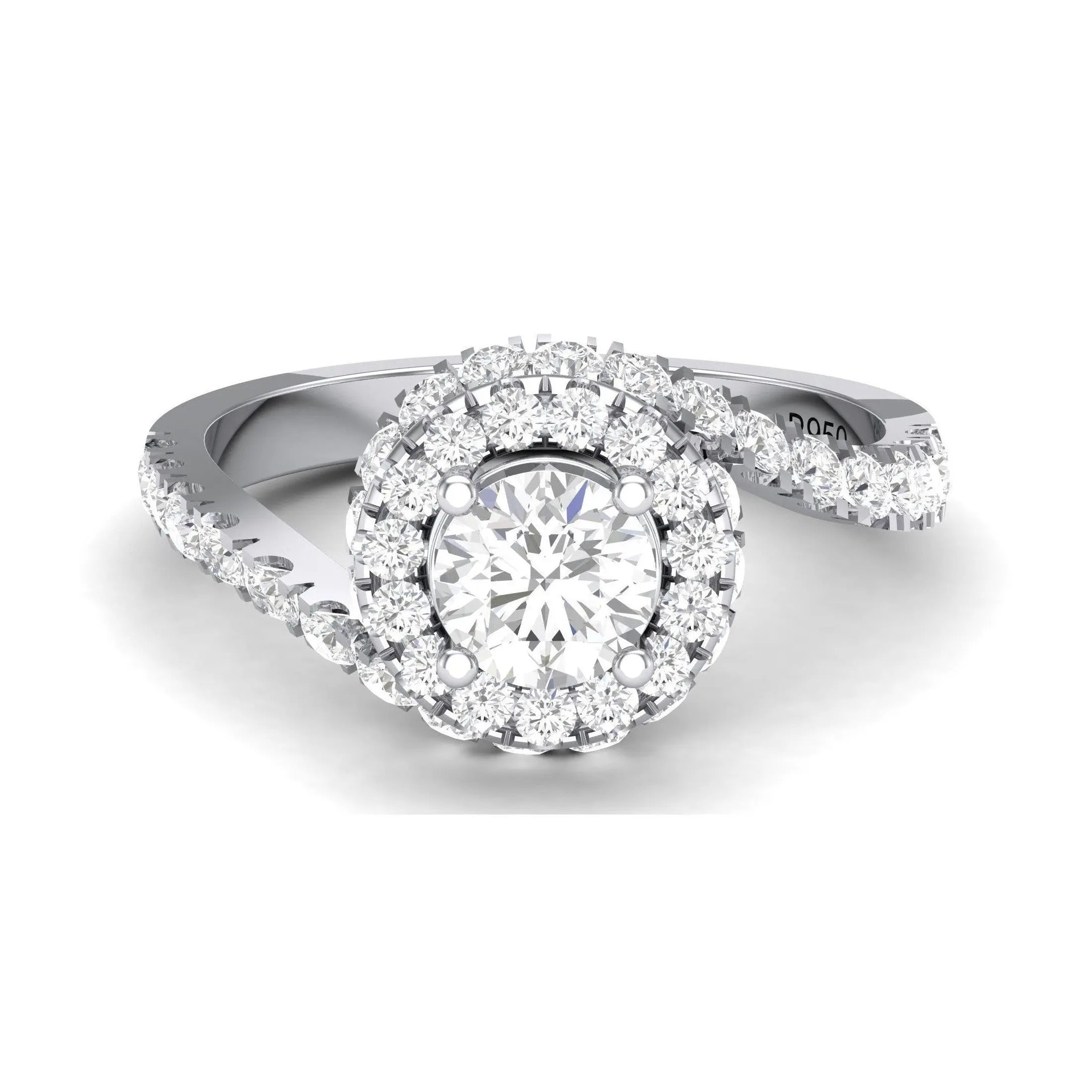 50 Pointer Platinum Solitaire Engagement Ring with a Curvy Diamond Shank JL PT 472   Jewelove