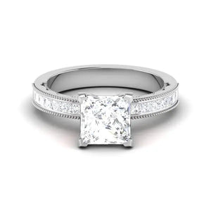 50 Pointer Princes Cut Solitaire Platinum Engagement Ring with Diamond Shank JL PT 6605   Jewelove.US