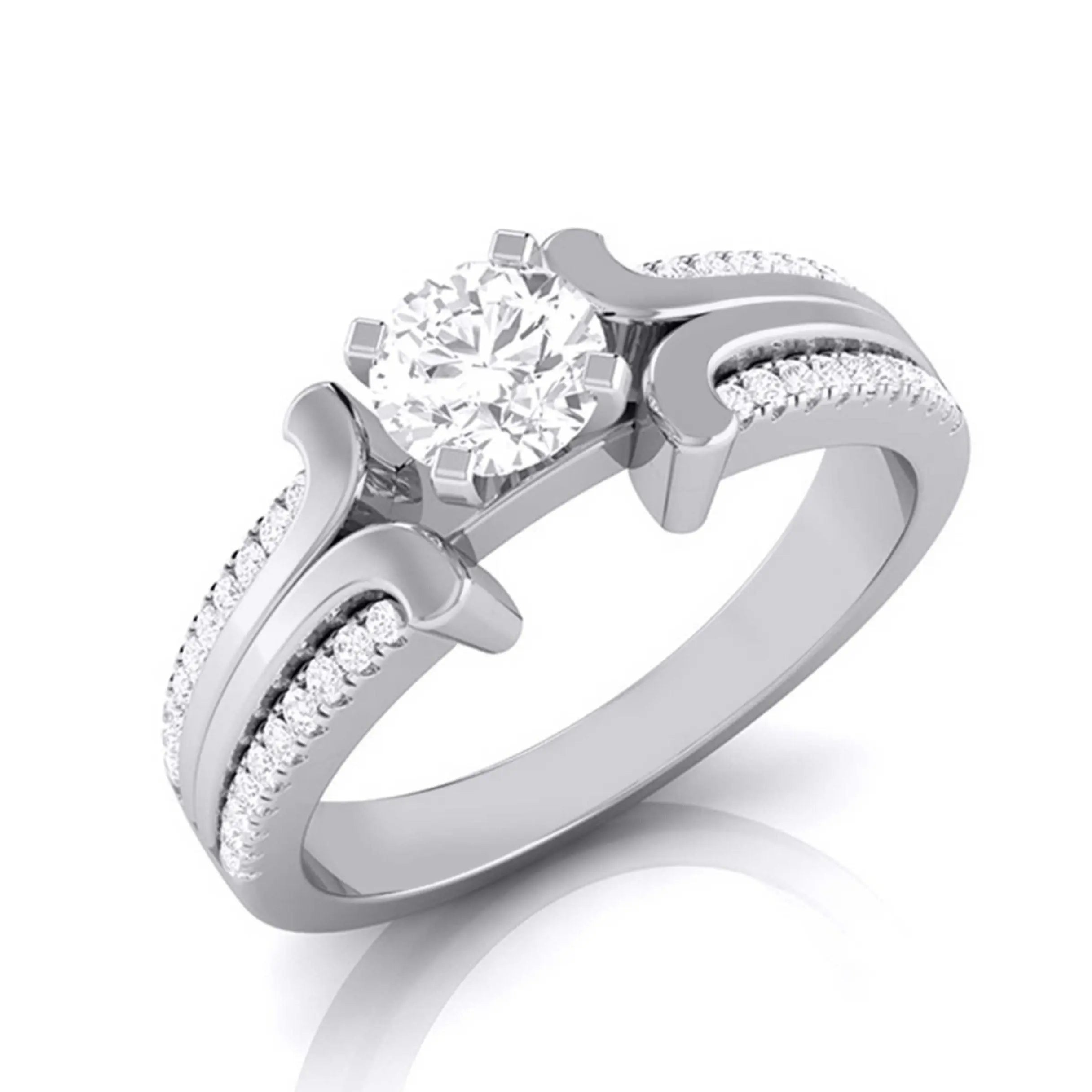 50-Pointer Solitaire Engagement Ring for Women with 2-Row Diamonds Shank JL PT G 116-A   Jewelove.US