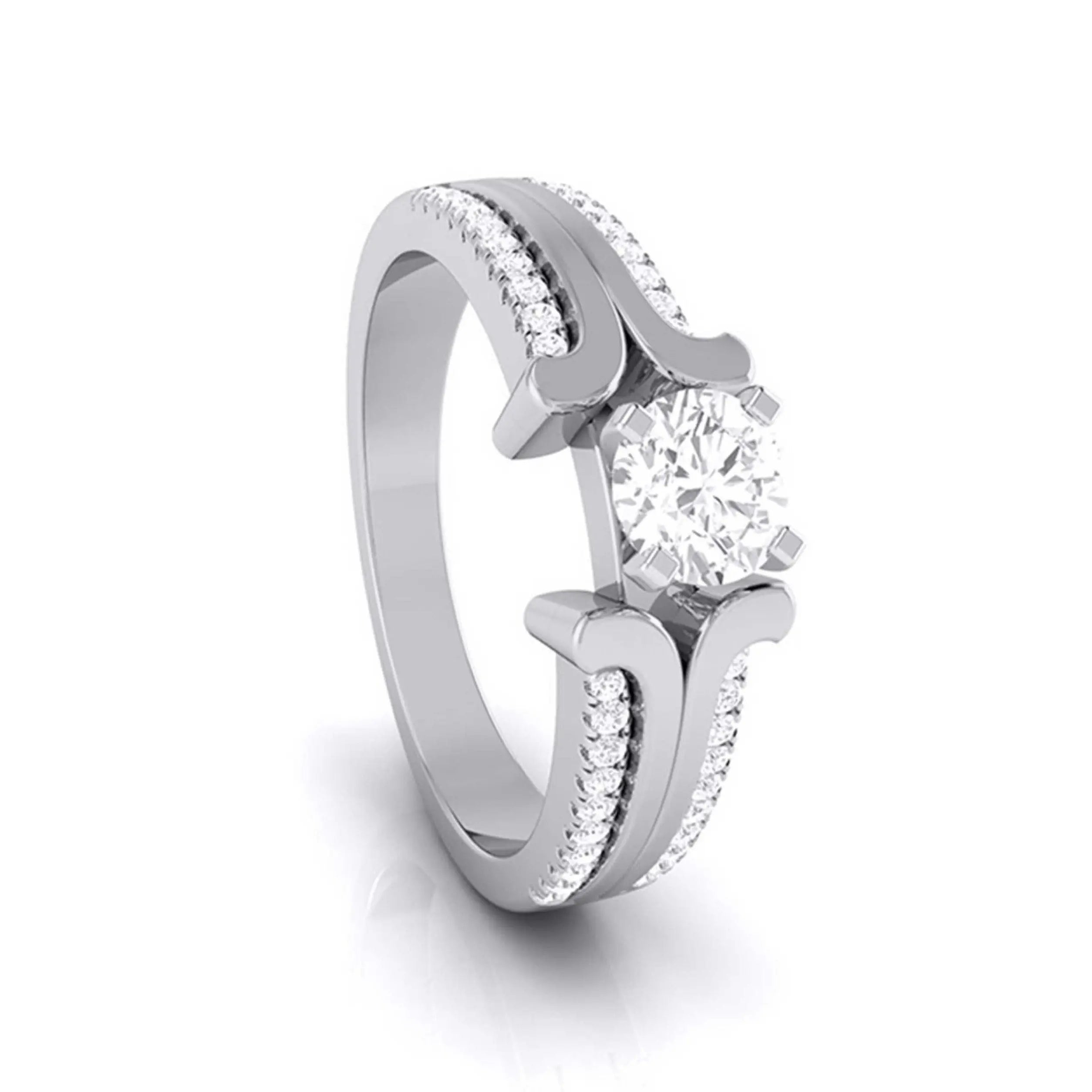 50-Pointer Solitaire Engagement Ring for Women with 2-Row Diamonds Shank JL PT G 116-A   Jewelove.US