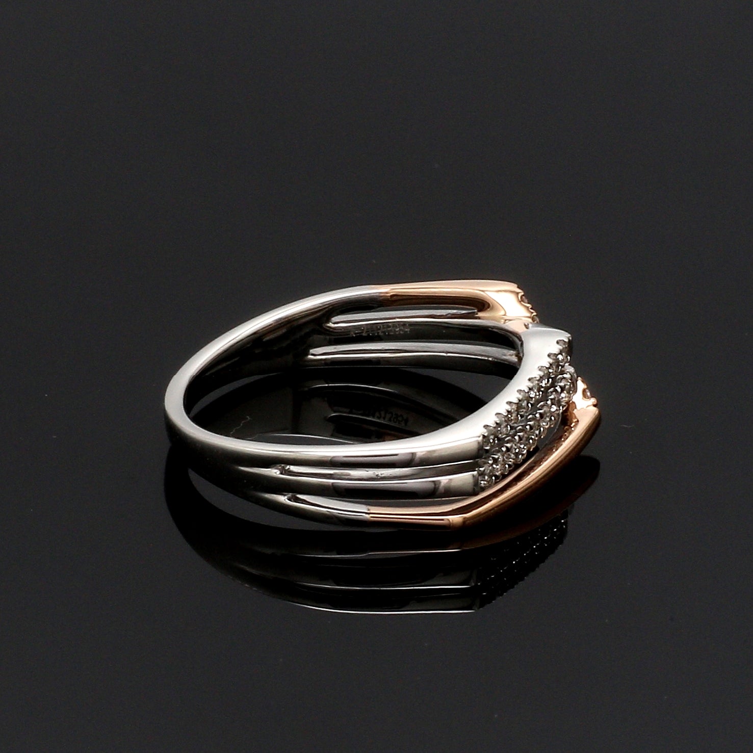 Parallel Paths Platinum Couple Rings with Rose Gold & Diamonds JL PT 966