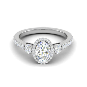70-Pointer Oval Shape Solitaire Halo Diamond Accents Platinum Ring JL PT IM1702-B   Jewelove.US
