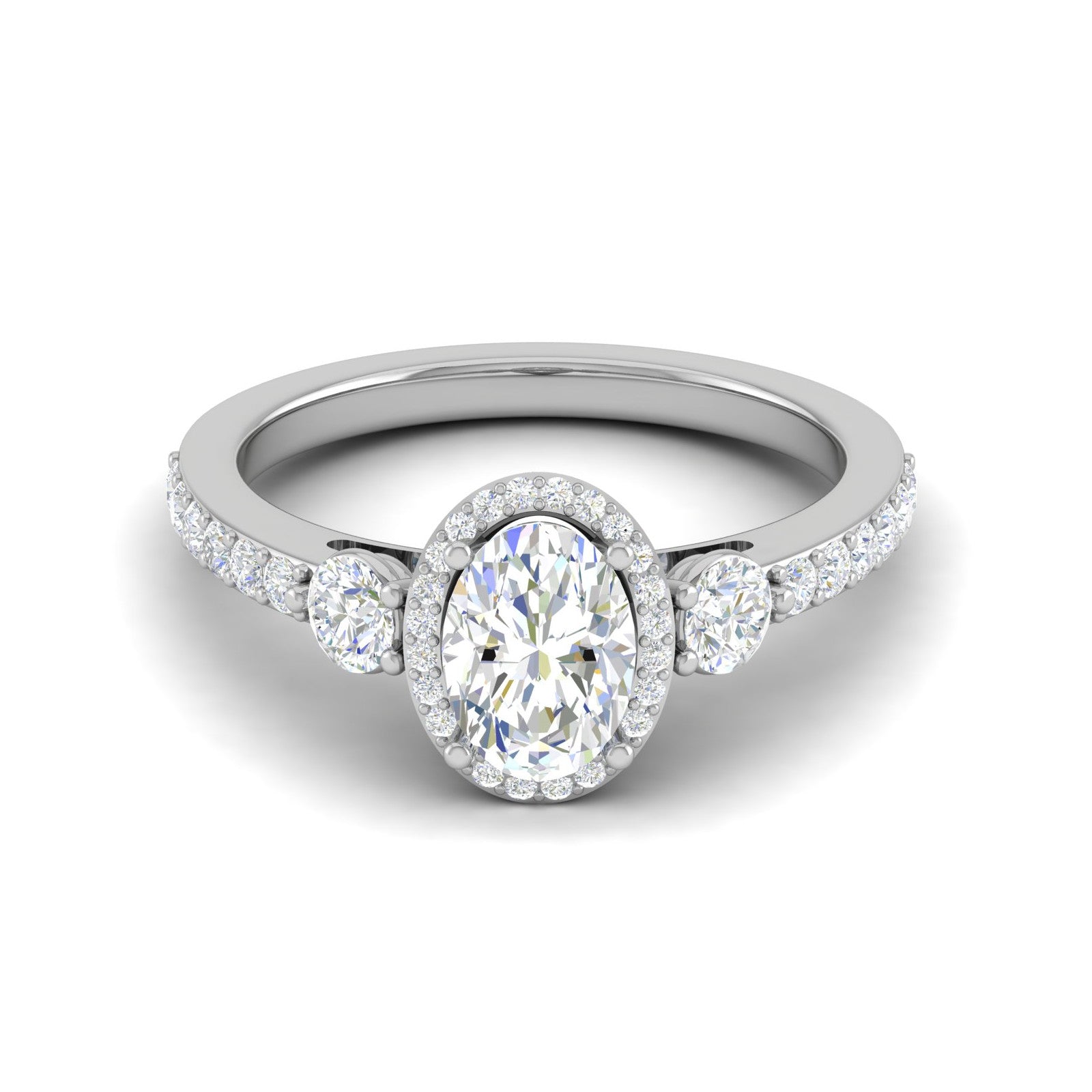 50-Pointer Oval Shape Solitaire Halo Diamond Accents Platinum Ring JL PT IM1702-A   Jewelove.US