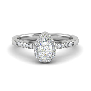 70-Pointer Pear Cut Solitaire Halo Diamond Shank Platinum Ring JL PT SF1749-B   Jewelove.US