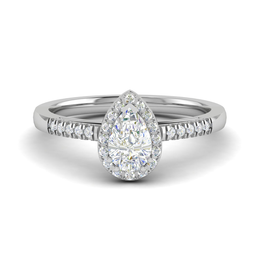 50-Pointer Pear Cut Solitaire Halo Diamond Shank Platinum Ring JL PT SF1749-A   Jewelove.US