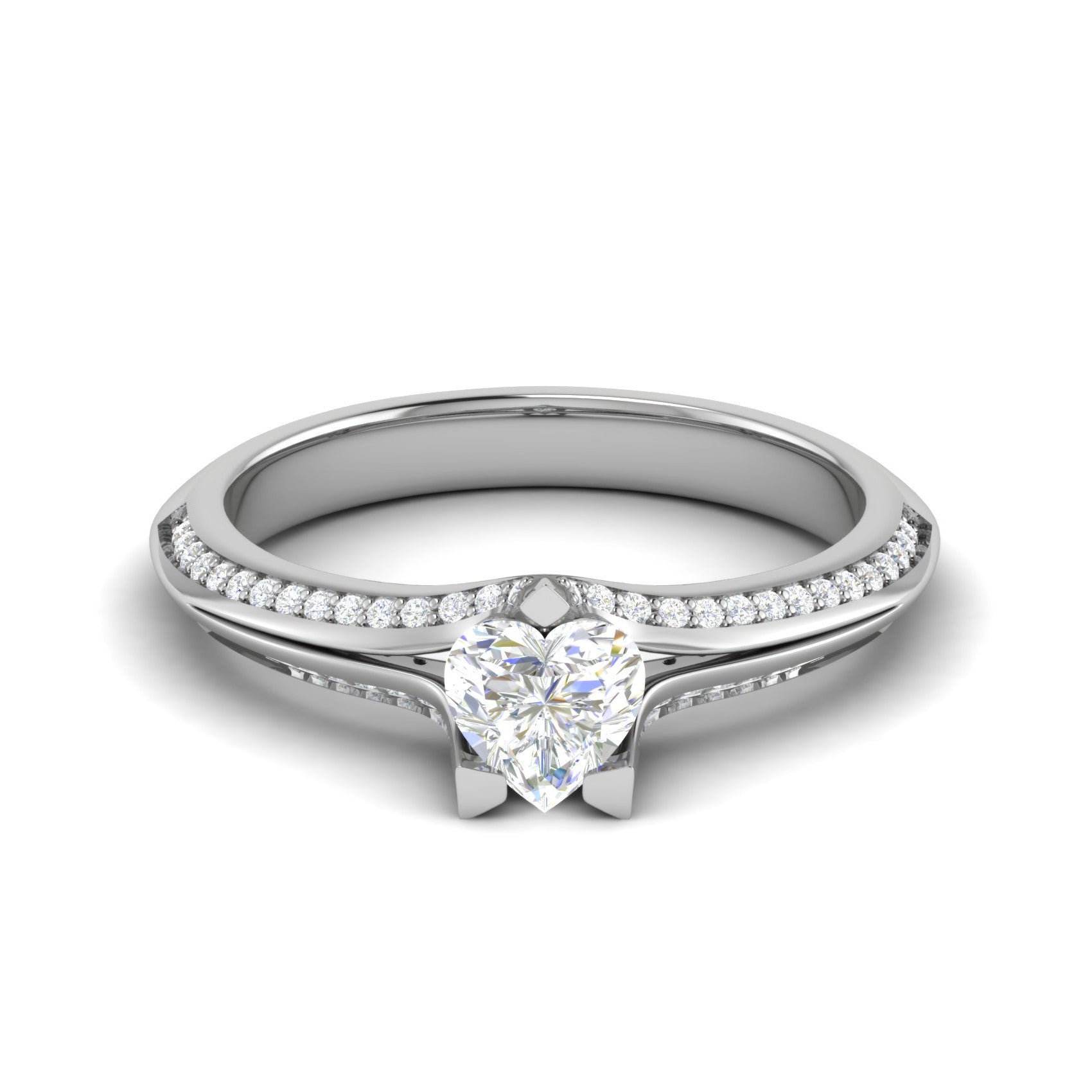 50-Pointer Heart Cut Solitaire Split Diamond Shank Platinum Ring JL PT RP HS 187-A   Jewelove.US